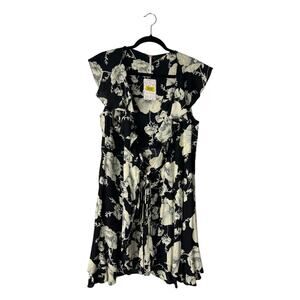 Free People French Quarter Wrap Dress Size M in Onyx Combo Floral Ruffle Mini